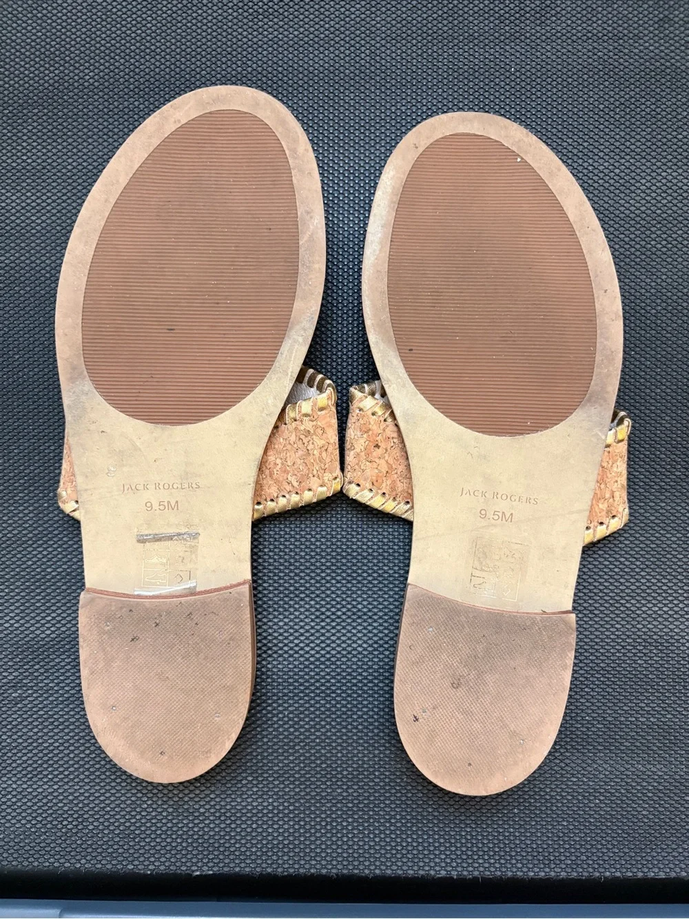 Jack Rogers cork with gold trim sandals